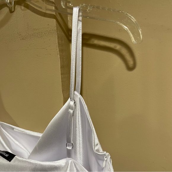 xxxiticat Women's Sleeveless Spaghetti Strap Satin White Midi Dress - Picture 6 of 8